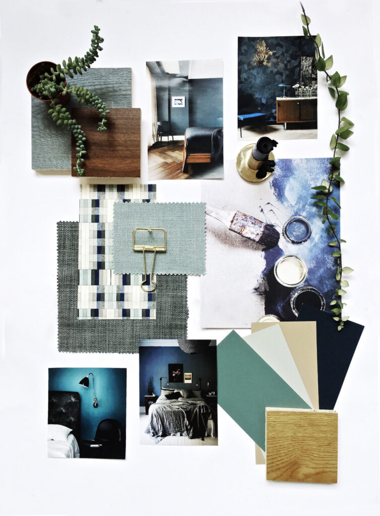 Interior design material and color mood board