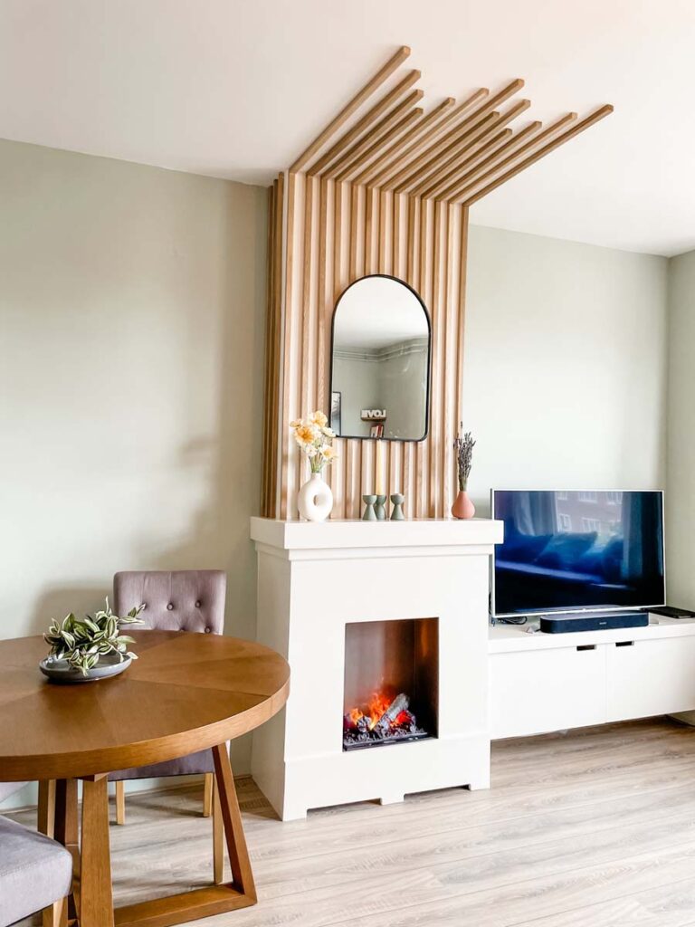 Fireplace mantel with mirror