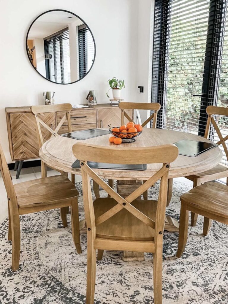 farmhouse style round table with chairs