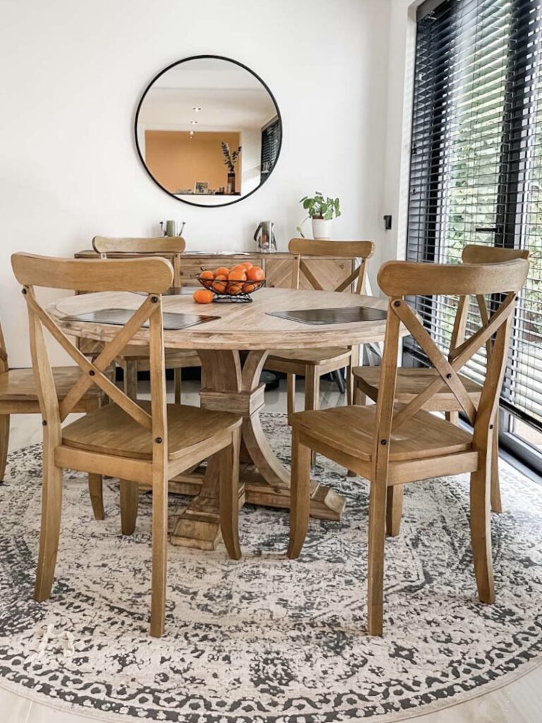 farmhouse style round table with chairs